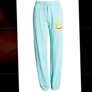 Teal Smiley face sweatpants (: